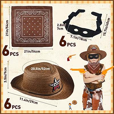 Unittype 3 Set Straw Cowboy Hats and Bandanas Set Classic Western Cowboy  Party Red Bandanas Party Hat Accessories