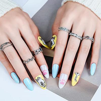 24PCS Fake Nails Cute Cat Girls Sweet Style Short Press On Nails Wearable  Finished Nail Piece Fully Covered Nail Decoration