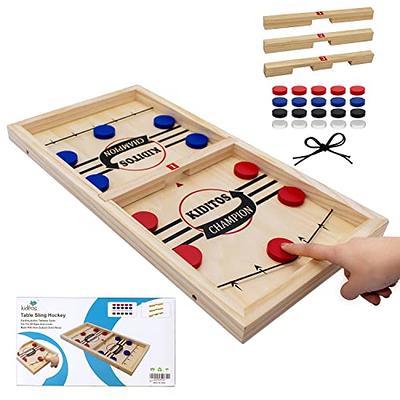 Juegoal 4-in-1 Wooden Fast Sling Puck Set for Kids and Adults, Chess,  Checkers, Tic Tac Toe Games, Travel Portable Folding Tabletop Chess Board  Game