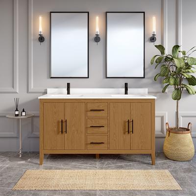 allen + roth Ronald 72-in Almond Toffee Undermount Double Sink Bathroom  Vanity with White Engineered Stone Top in Brown