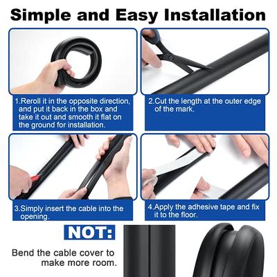 Rubber Bond Cord Cover Floor Cable Protector - Strong Self Adhesive Floor  Cord Covers for Wires - Low Profile Extension Cord Covers for Floor & Wall  