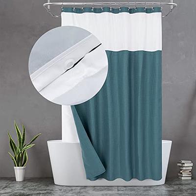 Waffle Weave Shower Curtain with Snap-in Fabric Liner Set, 12 Hooks  Included - Hotel Style, Waterproof & Washable, Mesh Top Window 