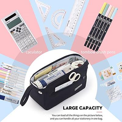 SpaceMate Heavy Duty Canvas Pencil Case Pouch Bag - Holds 50-100 Pencils - Large Big Capacity Aesthetic Pen Case School Supplies