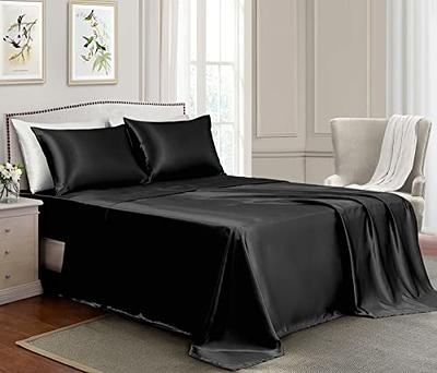 Sheets Queen Size Soft Silk Feel Bedding Luxury Bed Linen Black 4