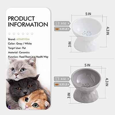 32 oz Ceramic Dog Cat Bowl with Elevated Metal Stand, 6 inch Ceramic Pet Dish for Food and Water, Pet Feeder Bowls for Cats & Dogs - Set of 2 (White