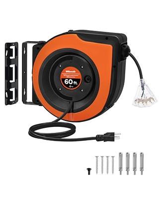 VEVOR Retractable Extension Cord Reel 50+3.2FT, 16/3 SJT Power Cord Reel,  Heavy Duty Electric Cord Reel, Wall/Ceiling Mount Retractable Cord Reel,  Automatic Flexible Triple Tap Connector with Stopper