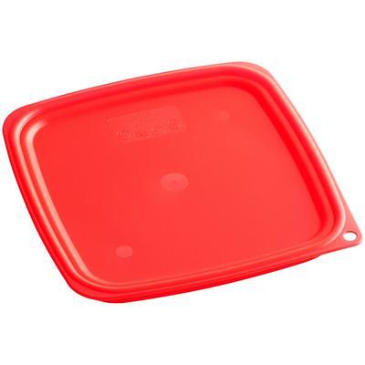 Vigor 6 Qt. Clear Square Polycarbonate Food Storage Container and Red Lid -  4/Pack