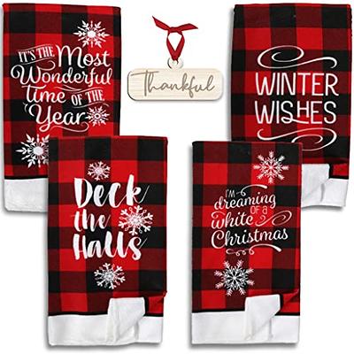 Black White Buffalo Plaid Snowman Xmas Trees Christmas Kitchen Towels Dish  Towel