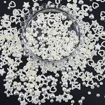 FULZTEY 500Pcs Creamy-White Pearls Heart Nails Charms Mixed Styles Flatback  Acrylic Star Circle Bowknot for Nails Design Cute Assorted Pearls Kawaii