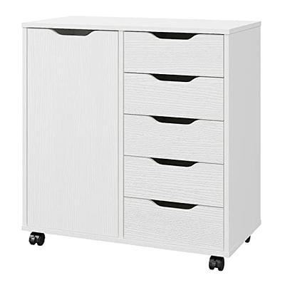 Costway 5 Drawer Chest Storage Dresser Floor Cabinet Organizer with Wheels  Black