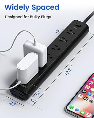 Surge Protector Power Strip - 10 FT Extension Cord, Power Strip with 12  Widely AC Outlet 3 USB, Flat Plug, Wall Mount Overload Protection, 1050J,  Desk