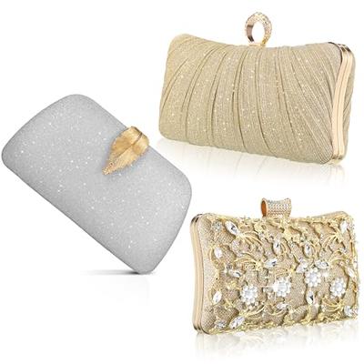 Women Evening Clutch Bag Wedding Golden Sequins Clutch Purse Chain