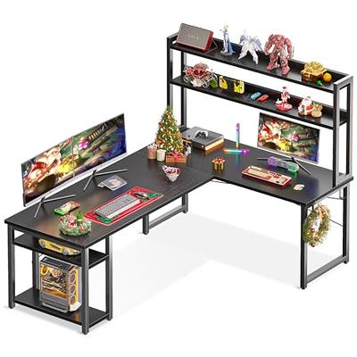 ODK L Shaped Desk with Monitor Stand, 54 Inch Home Office Desks with  Storage Printer Shelves, Reversible Corner Gaming Desk with Bookshelf for