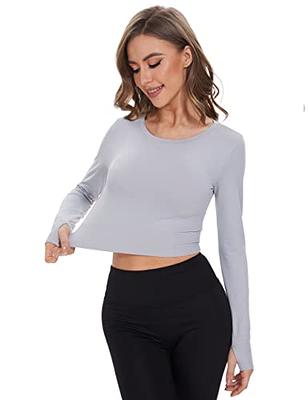 CRZ YOGA Women'S Long Sleeve Running Shirt Athletic Workout Top with Thumb  Holes Heather Grey X-Small