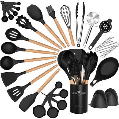 Kitchen Utensils Set-Silicone Cooking Utensils-32pcs Non-Stick Silicone  Cooking Kitchen Utensils Spatula Set with Holder-Best Kitchen Cookware with  Stainless Steel Handle (Khaki) - Yahoo Shopping