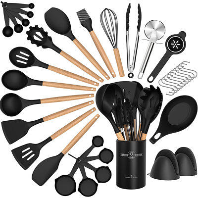 Silicone Kitchen Utensils Set Wooden Handle Heat Resistant - Temu