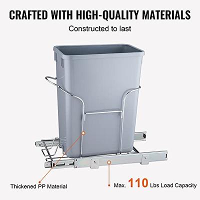 VEVOR 7 gal. Pull-Out Trash Can 66 lbs. Load Capacity 2 Bins Under Mount Garbage Recycling Bin with Soft-Close Slides, Grey, Gray