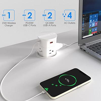 ANNQUAN Automatic Pop Up Countertop Outlet with 15W Wireless Charger,4  Outlets,2 USB Ports,4.75 Pop Up Electrical Outlet,Home Office Power