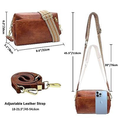 BOSTANTEN Small Crossbody Purse for Women Triple Zip Cell Phone Leather  Shoulder Handbag with Wide Guitar Strap Brown with Black - Yahoo Shopping