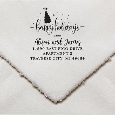 Christmas Address Stamp - Happy Holidays Return For Cards Custom