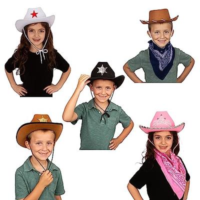 4E's Novelty Kids Cowboy Hats 2 Pack - Fits Boys & Girls Ages 5-12 yrs, Child Size Cowgirl Costume Dress Up Accessories