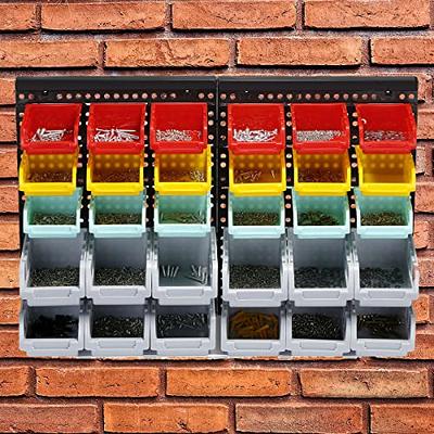 MULSAME Garage Storage Bins Wall Mounted Parts Rack with 4 Colors 30PC Bin  Organizer, Stackable Garage Plastic Shop Tool, Garage Organizers and