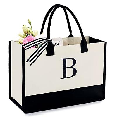 BeeGreen Initial Canvas Tote Bag with Cosmetic Bag Monogram Beach