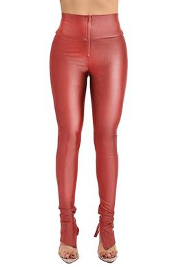 OFENTI Shiny Skinny Leggings with Zipper and Slit Hem - Stretch Active High  Waist Tights Disco Party Club Night Out Pants Marsala Small - Yahoo Shopping