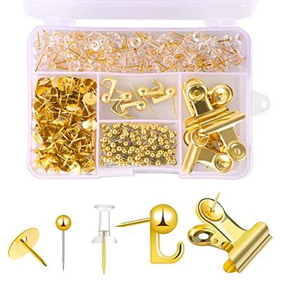 320Pcs Gold Push Pins Set 5 Styles Heavy Duty Thumb Tacks, Decorative Push  Pins with Thumbtack Hooks Push Pin Clips for Cork Boards, Thumb Tacks for