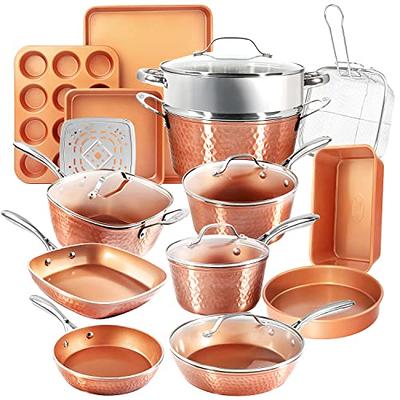 Farberware Easy Clean Steam Vent Cookware Nonstick Pots and Pans Set, 14-Piece, Copper