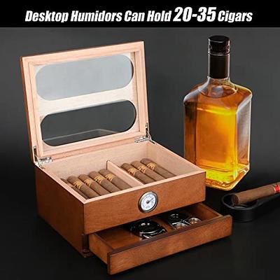 Cigar Humidor, Jansfuren Glass Top Cedar Cigar Box with Front Digital  Hygrometer, Humidifier Gel & Divider, Desktop Humidor Case Hold 25-50 Cigars  - Yahoo Shopping