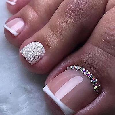 Short Foot Nails Tips Toe Nails Full Cover Pink Gradient Fake Toenails  French