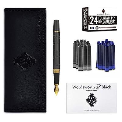  Wordsworth & Black Fountain Pen Set, Medium Nib, Includes 24  Ink Cartridges and Ink Refill Converter, Gift Case, Journaling,  Calligraphy, Smooth Writing Pens [Silver Gold], Perfect for Men and Women 