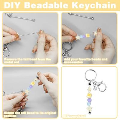 6Pcs Beadable Keychain Bar, Metal Bead Keychain Removable Beadable