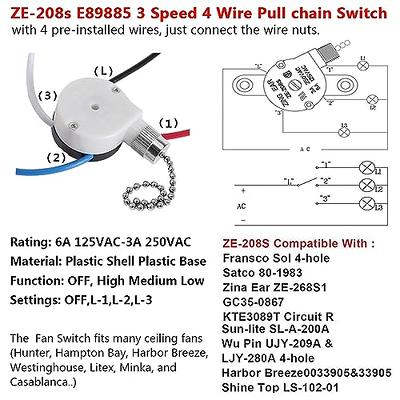 Ceiling Fan Switch Zing Ear Ze 208s E89885 3 Sd 4 Wire Pull Chain Light Replacement Part With Pre Installed Wires Nickel Yahoo Ping