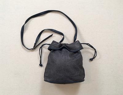 1990's, Leather, Drawstring, Bucket Purse, in Dark, Dusty Violet With  Floral Design & Navy Trim - Yahoo Shopping