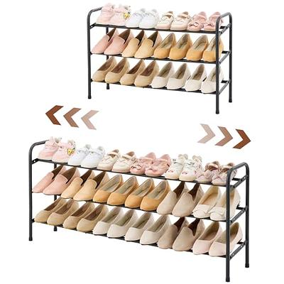 2-Tier Stackable Metal Rack Flat & Slant Adjustable Shoe Organizer