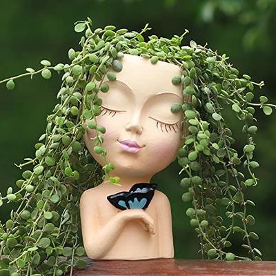 BXLE Cool Face Planter Pots, Unique Head Planters Cute Girl Flower