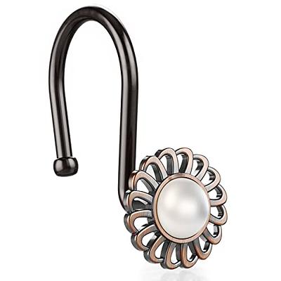 Oil Rubbed Bronze Shower Curtain Hooks Rings, Decorative Sunflower Shower  Curtain Rings for Bathroom Shower Curtain Rods and Liner,Metal Shower Hooks,  Floral Pearl Shower Rings for Curtain Set of 12 : 