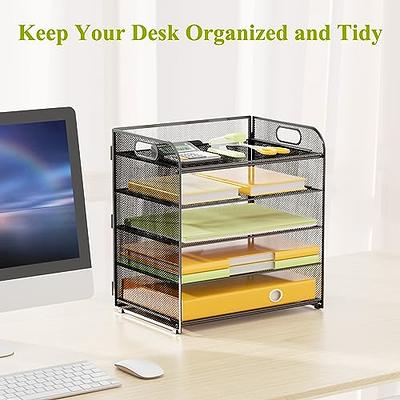 GoldOrcle 8 Tier Paper Letter Tray Organizer with Handles, Mesh Desk File Holder Storage Organization for Office School Deskt