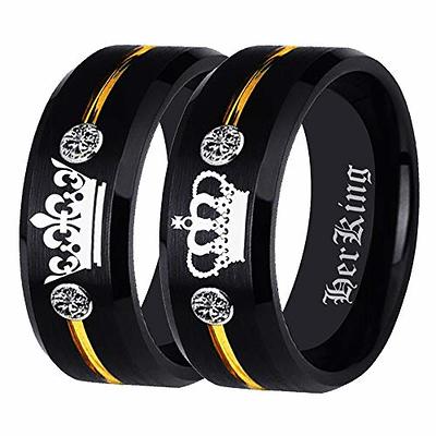 FOREVER BLINGS 2pcs Her King His Queen Titanium Stainless Steel Black  Wedding Band Set Anniversary Engagement Promise Valentines Day Rings for  Couples Golden Color, Size-17 : Amazon.in: Home & Kitchen