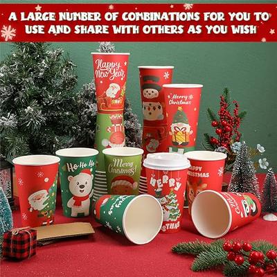 16 oz. Bright Christmas Disposable Paper Coffee Cups with Lids - 12 Ct..