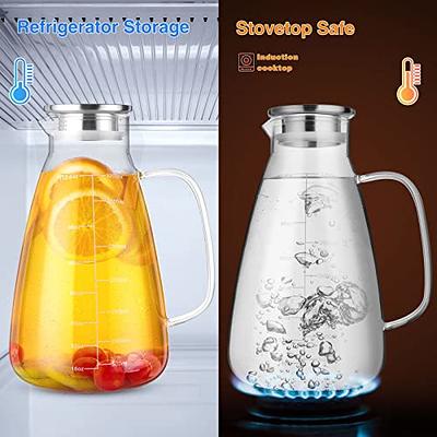 Hannadepot Glass Pitcher, Glass Water Pitcher with Lid, 118oz/0.92