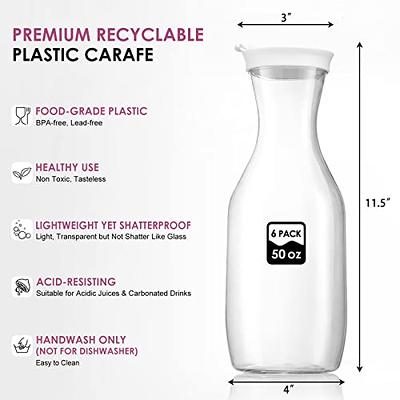 6 Pack Large 50 Oz Water Carafe with White Flip Top Lid, Clear Plastic Juice  Jar