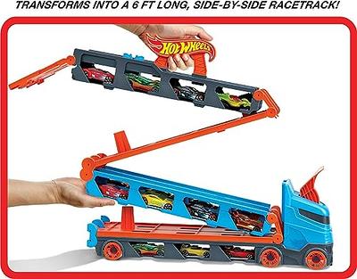 Hot Wheels Lift & Launch Hauler Toy Truck with 10 Cars in 1:64 Scale,  Transporter Stores 20 Vehicles 