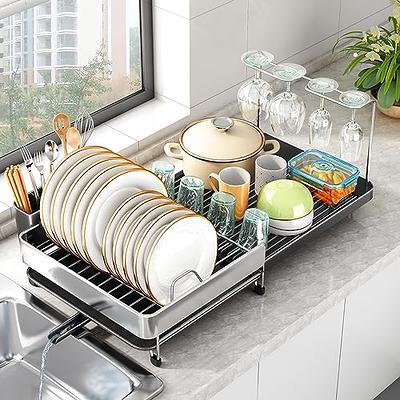 PXRACK Large Dish Drying Rack - Expandable Dish Rack with Drainboard Set, Multifunctional Dish Rack for Kitchen Counter, Anti-rust Drying Dish Rack