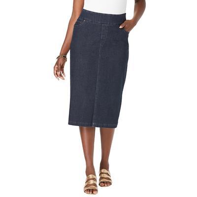Plus Size Women's Comfort Waist Midi Skirt by Jessica London in Indigo  (Size 18) Elastic Waist Stretch Denim - Yahoo Shopping
