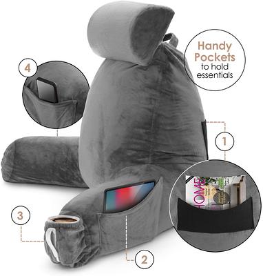 Reading Pillow,Back Rest Support Pillow,Backrest Pillows For Bed With  Arms,With Pockets And Neck Pillow,ideal For Sitting,reading Or Playing