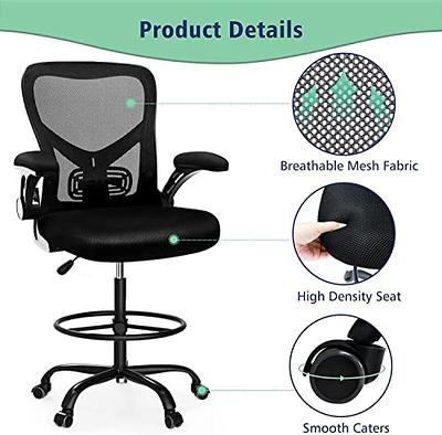 Mesh Drafting Chair Tall Office Chair for Standing Desk Ergonomic Back  Support Desk Chair Adjustable Height Task Chair with Foot Ring and  Adjustable