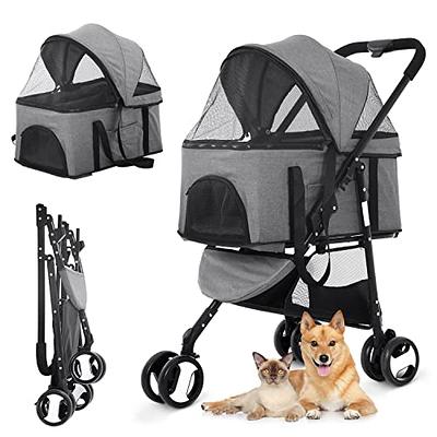 Foldable Large Dog Stroller 4 Wheels Pet Trolley Carrier with Adjustable  Handle